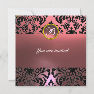 DAMASK GEM STONE MONOGRAMM rosa Einladung