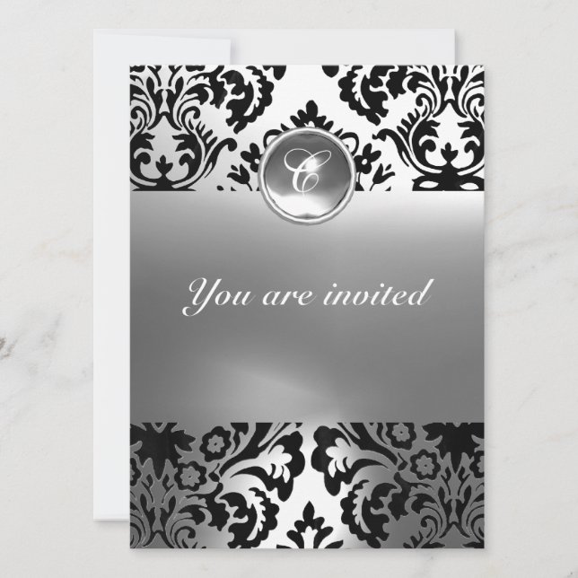 DAMASK GEM STONE MONOGRAMM weiß Einladung (Vorderseite)