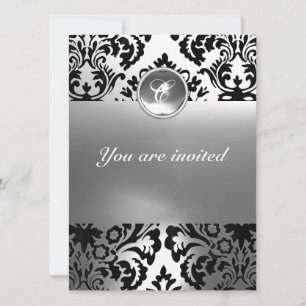 DAMASK GEM STONE MONOGRAMM weiß Einladung