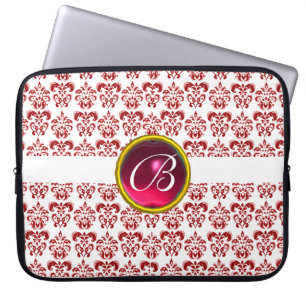 DAMASK GEM STONE MONOGRAMM, weißer roter Fuchsie Laptopschutzhülle