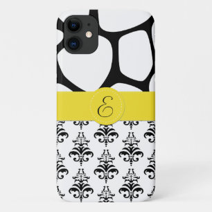 Damask, Giraffe, Schwarzweiß, Monogramm iPhone 11 Hülle