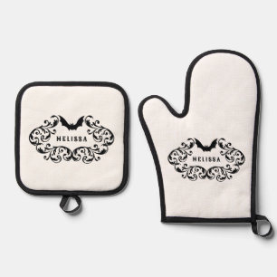 Damask Glam Bat Personalisiert Ofenhandschuh & Topflappen-Set