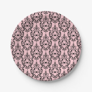Damask Glam Black Cat   Halloween Paper Plate Pappteller