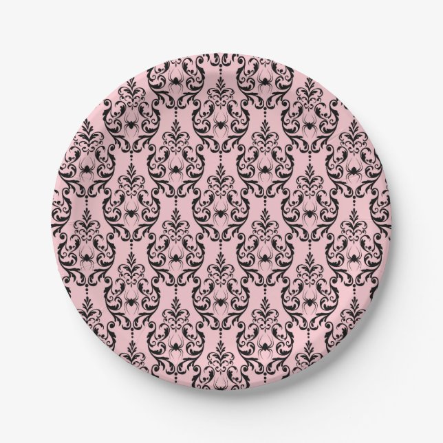 Damask Glam Black Cat | Halloween Paper Plate Pappteller (Vorderseite)