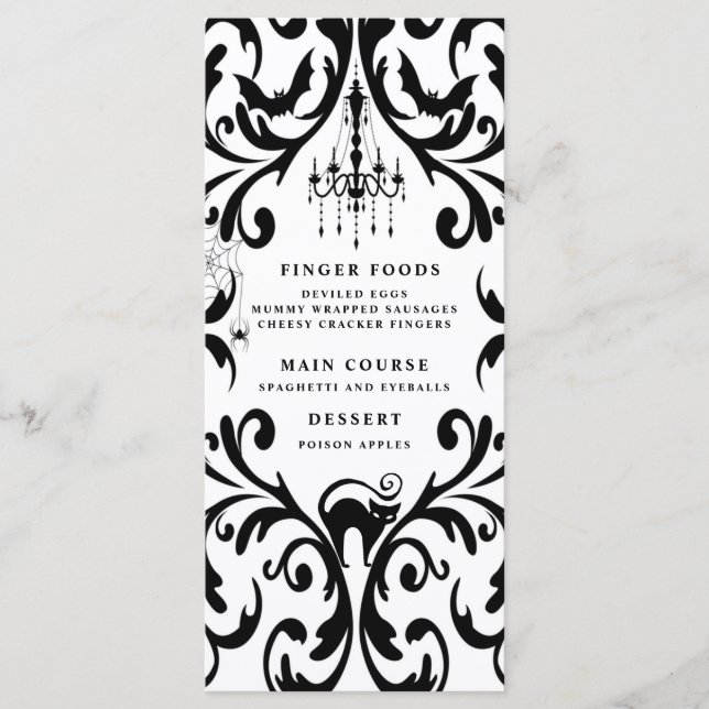 Damask Glam Halloween Party Menükarte (Vorderseite)