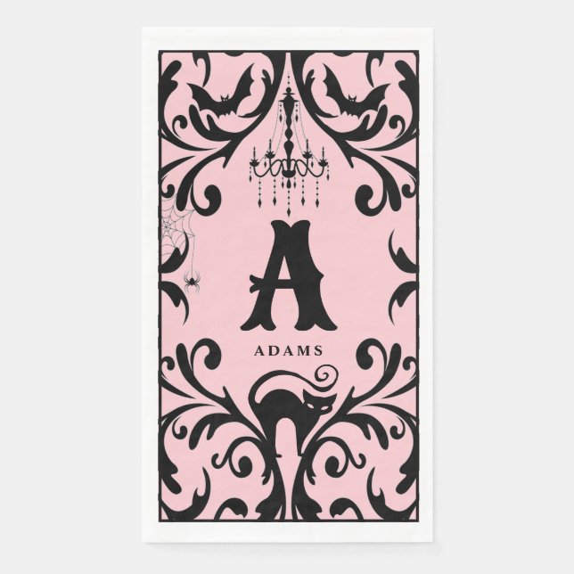 Damask Glam Monogram Halloween Paper Gasttücher Serviette (Vorderseite)