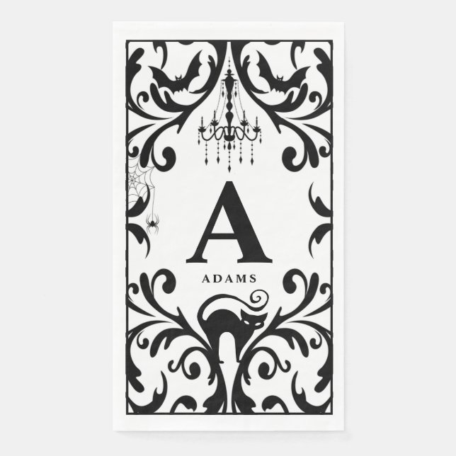 Damask Glam Monogram Halloween Paper Gasttücher Serviette (Vorderseite)