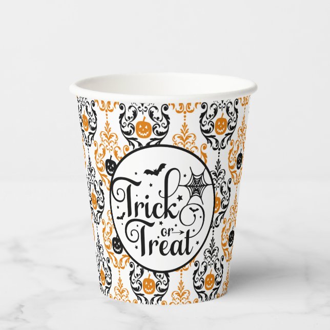 Damask Glam Pumpkin | Trick oder Trete Pappbecher (Vorderseite)