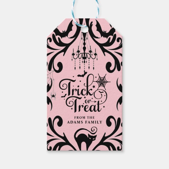 Damask Glam Trick oder Treat Halloween Geschenkanhänger (Vorderseite)