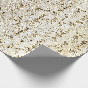 Damask Glitzer Imitate Gold White Royal Hütte Geschenkpapier