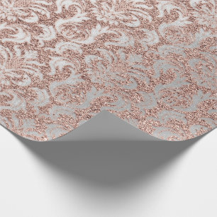 Damask Glitzer Rose Gold White Royal Hütte Geschenkpapier