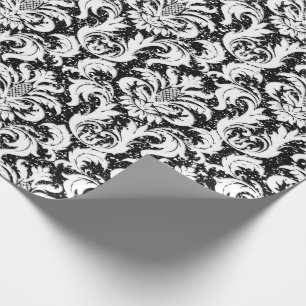 Damask Glitzer Schwarz-weiß Elegante Royal Geschenkpapier