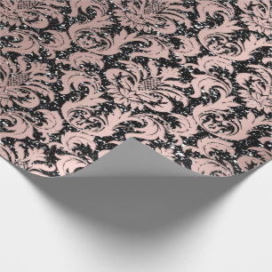 Damask Glitzer Schwarze Rose Geschenkpapier