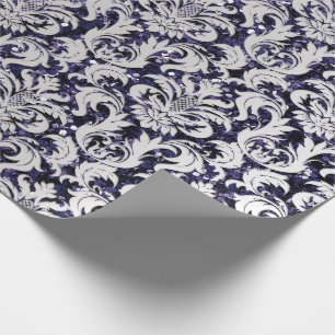 Damask Glitzer Silver Gray Royal Blue Navy Geschenkpapier