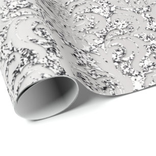 Damask Glitzer Silver Gray Royal Metallic Bridal Geschenkpapier