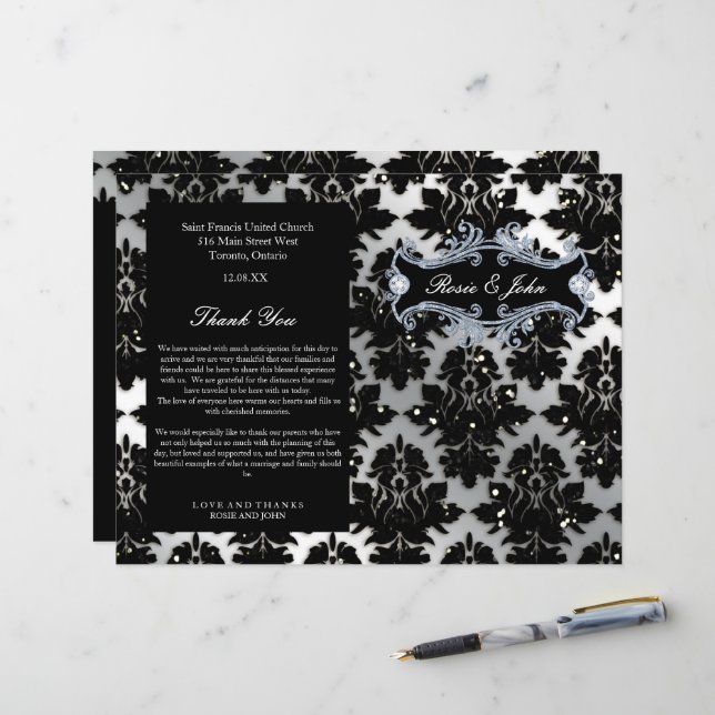 Damask Glitzer Silver Wedding Anniversary Program (Vorderseite/Rückseite Beispiel)