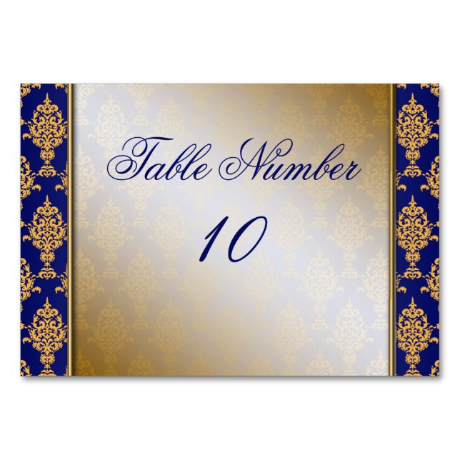 Damask Gold an den Royal Blue Borders Tischnummer (Vorderseite)