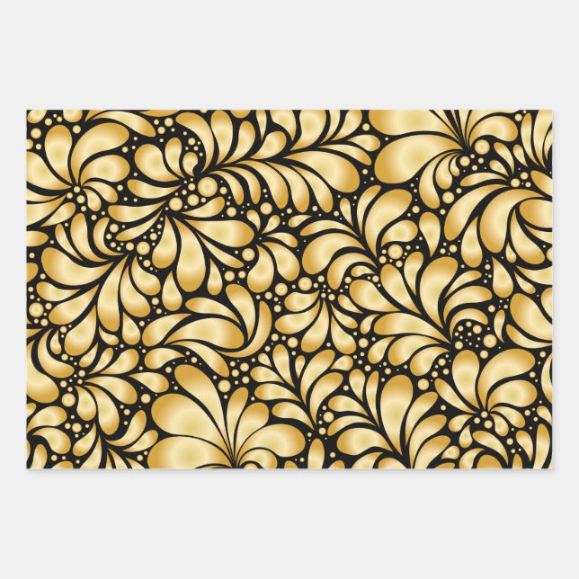 Damask Gold & Black Wrapping paper 3 sheets set Geschenkpapier Set (Vorderseite)
