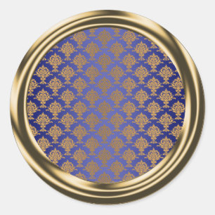 Damask Gold für Royal Blue Runder Aufkleber