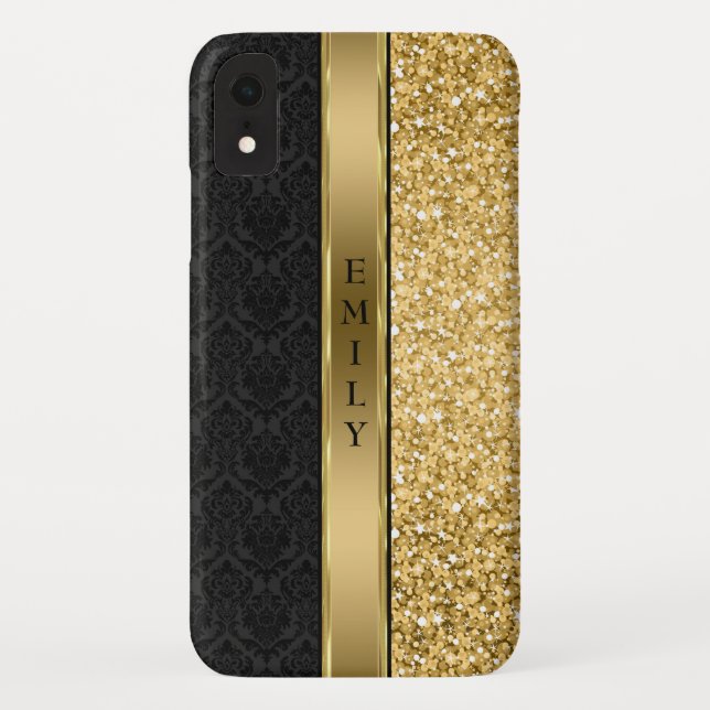 Damask & Gold Glitzer Case-Mate iPhone Hülle (Rückseite)