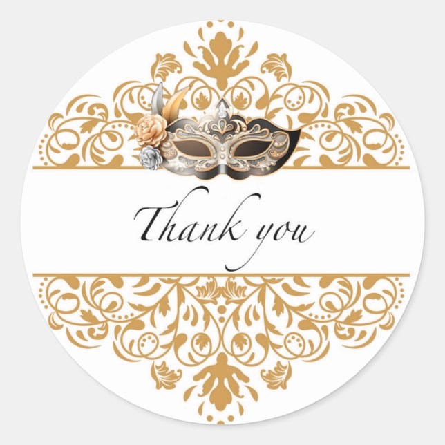 Damask Gold Masquerade Vielen Dank Sticker (Vorderseite)