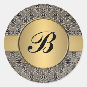 Damask gold mit Monogramm Umschlag Aufkleber Aufkl
