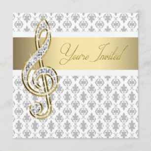 Damask Gold Treble Clef Einladungen