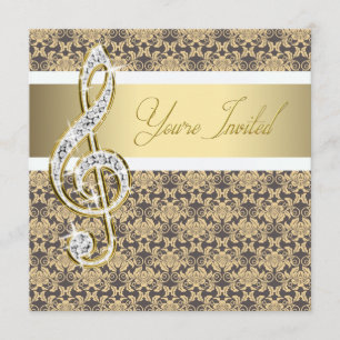 Damask Gold Treble Clef Konzert Einladungen