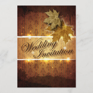 Damask Golden Blätter Hochzeit im Herbst Einladung