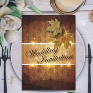 Damask Golden Blätter Hochzeit im Herbst Einladung
