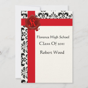 DAMASK GRADUATION PARTY Red Wax Siegel Monogram Einladung