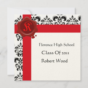 DAMASK GRADUATION PARTY Red Wax Siegel Monogram Einladung