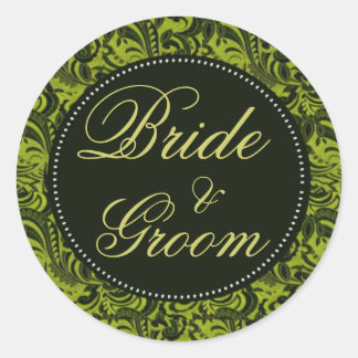 Damask Green Pattern Hochzeitsticker Runder Aufkleber