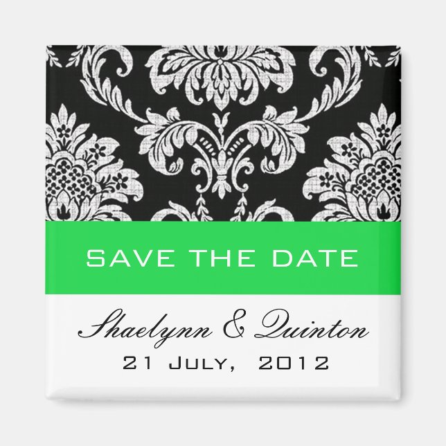 Damask Green Save the Date Wedding Ankündigung Magnet (Vorne)