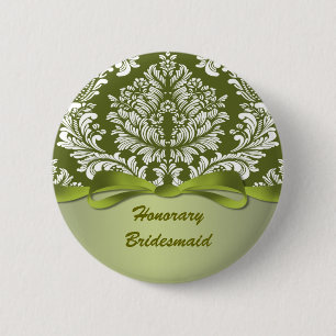 Damask green Wedding Honorar Bridesmaid Button