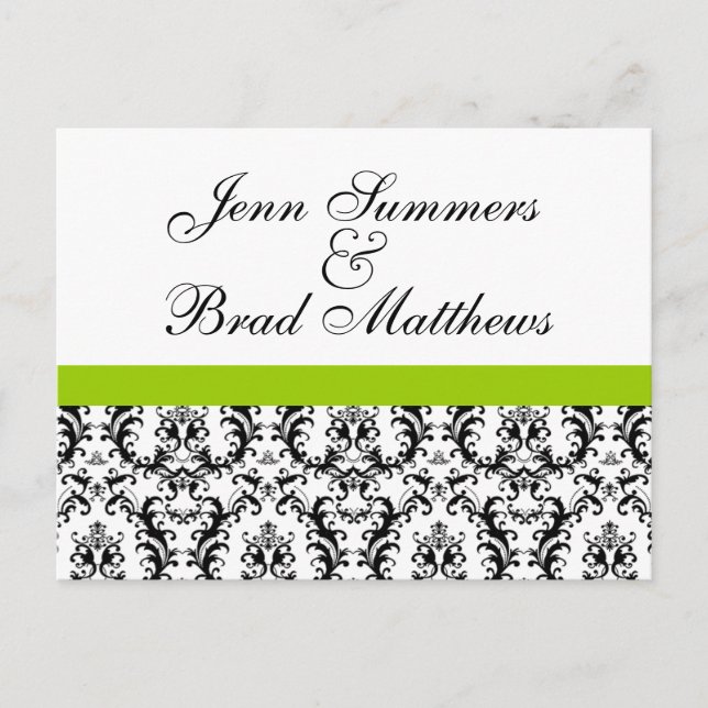 Damask Green Wedding Save the Date Postcards Ankündigungspostkarte (Vorderseite)