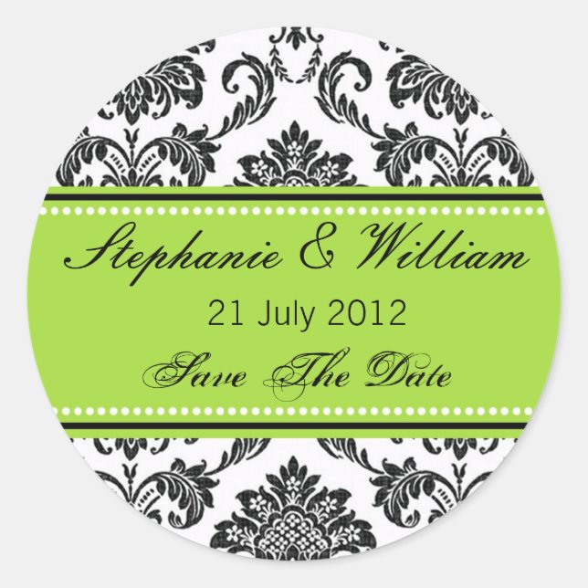 Damask Green Wedding Sticker (Vorderseite)