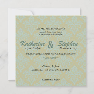 Damask - grüne und aquamarine Hochzeitseinladung Einladung