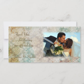 Damask Grunge Wedding Foto Card Dankeskarte