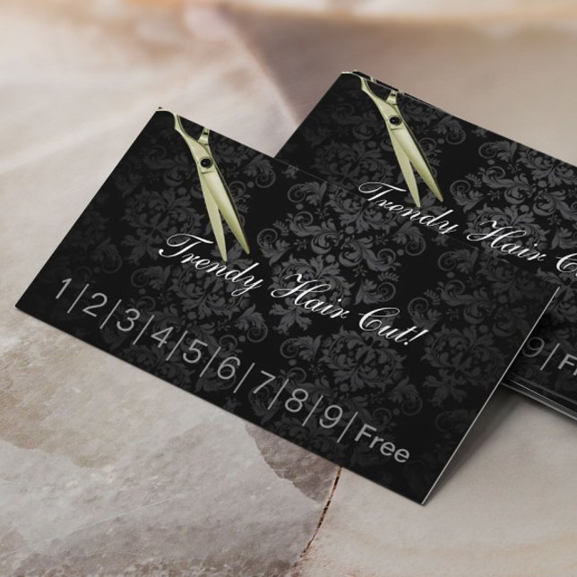 Damask Hair Cuts Hair Salon Loyalty Punch Card Treuekarte (Von Creator hochgeladen)