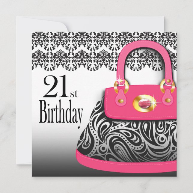 Damask Handtasche Paisley Purse 21. Geburtstag Einladung (Vorderseite)