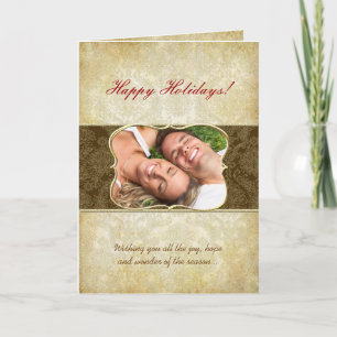 Damask Happy Holidays Gold rahmen Ihre Fotokarte Feiertagskarte