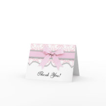 Damask Heart Pink Ribbon Babydusche Danke