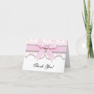 Damask Heart Pink Ribbon Babydusche Danke