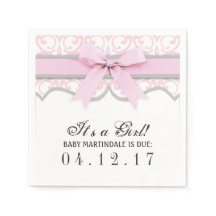 Damask Heart Pink Ribbon Babydusche Napkin