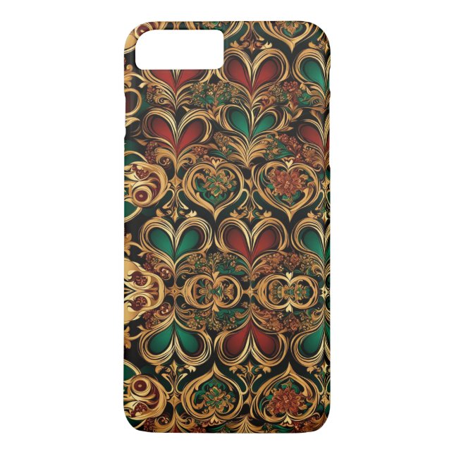 Damask Hearts Gold Black Crimson Emerald Case-Mate iPhone Hülle (Rückseite)