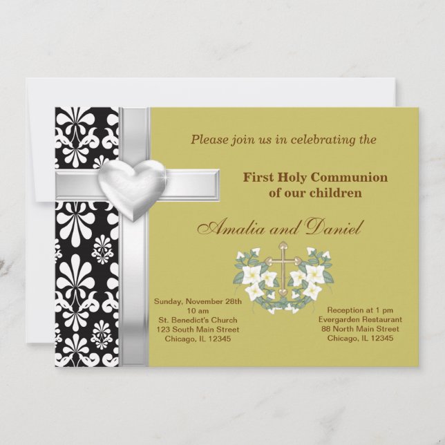 Damask Heilige Kommunion Einladung (Vorderseite)