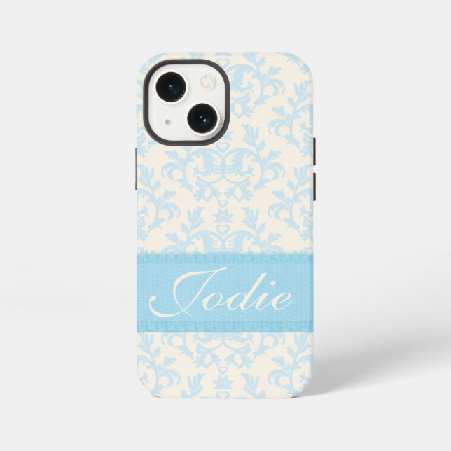 Damask, hellblau und creme Gehäuse iPhone Hülle (Rückseite)