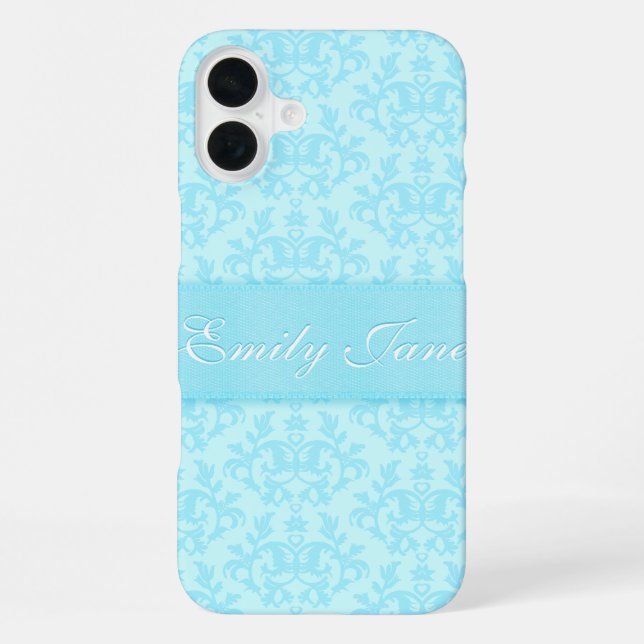 Damask hellblauer individuelle Name iPhone Hülle (Rückseite)