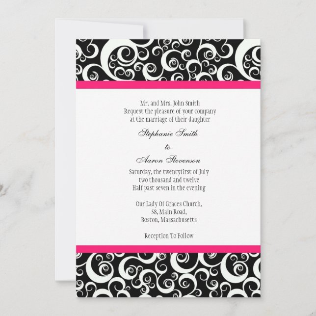 Damask Hochzeit Einladung mit Hot Pink (Vorderseite)